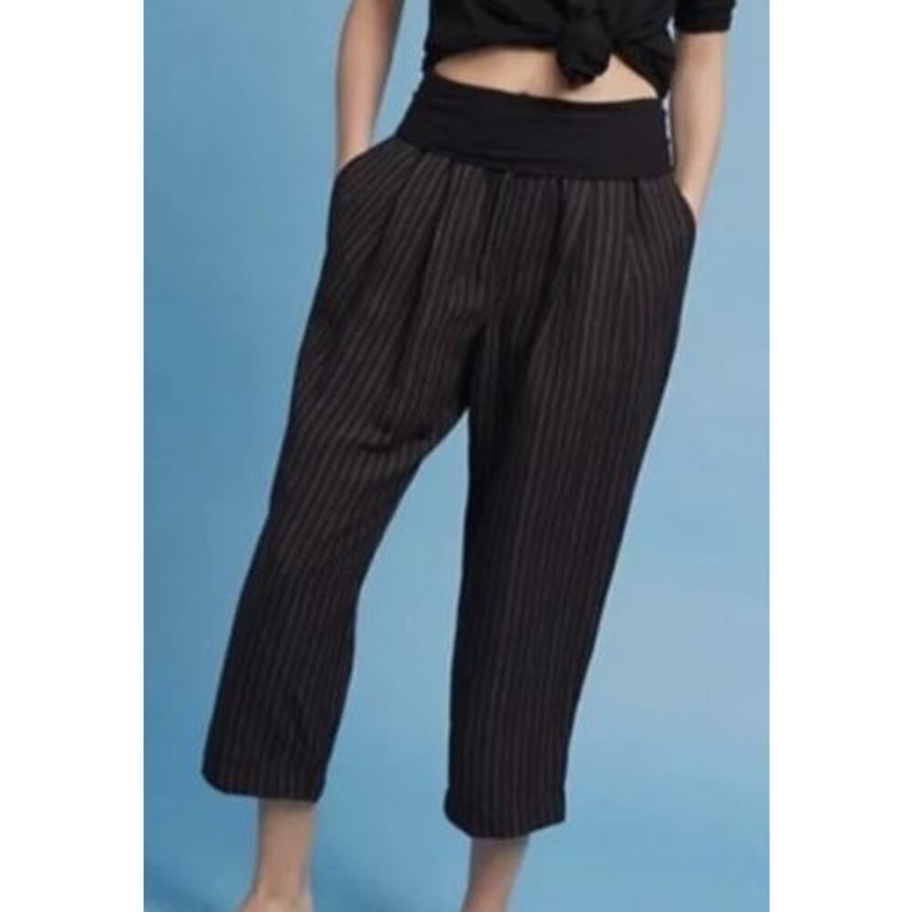 Hei Hei Anthropologie Large Pull On Cropped Pants Black Gold Striped Foldover